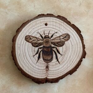 Wood Burned Art Bee Ornament